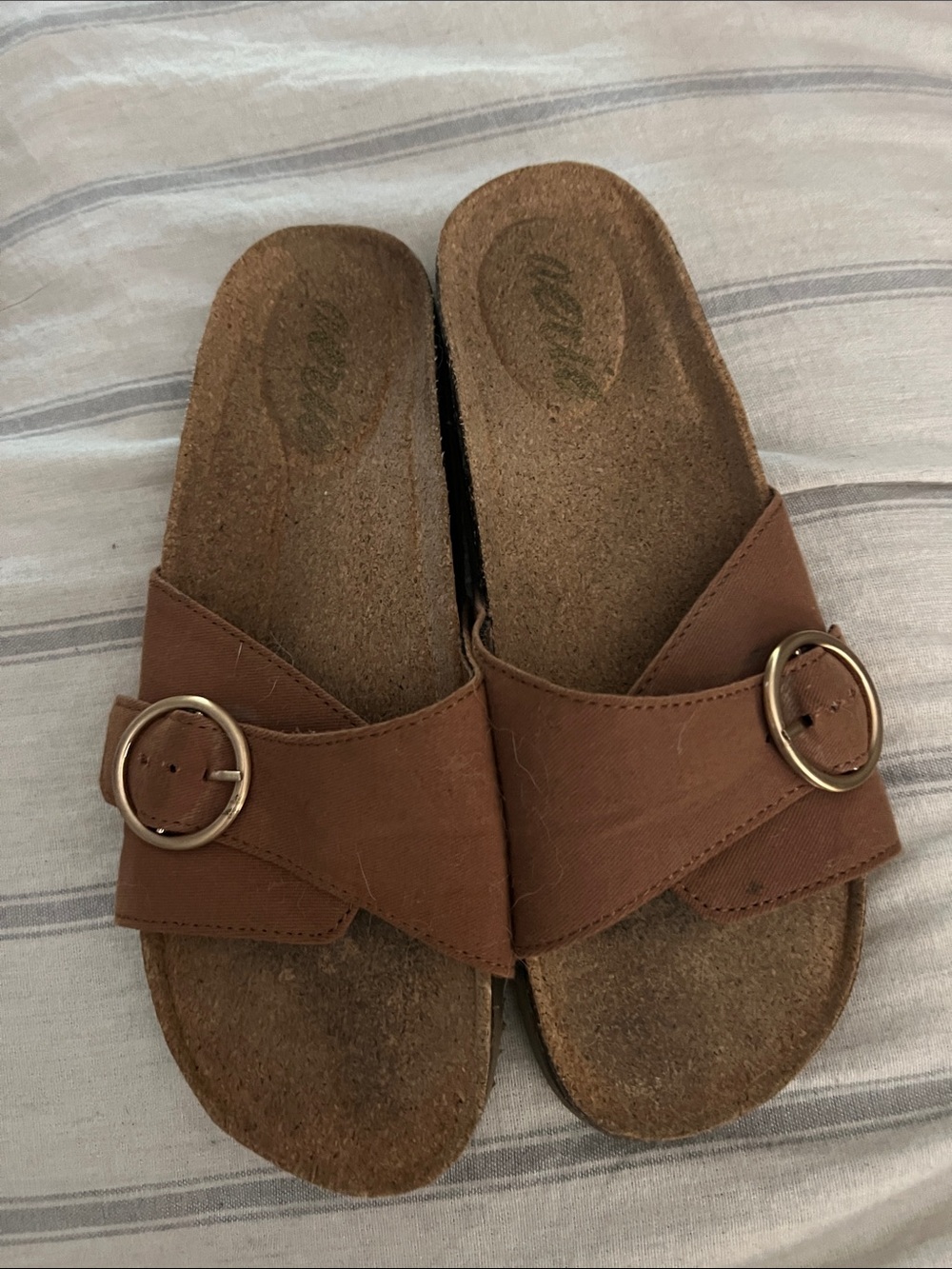 5/$10 aerie Brown Slide Sandals with Gold Buckle